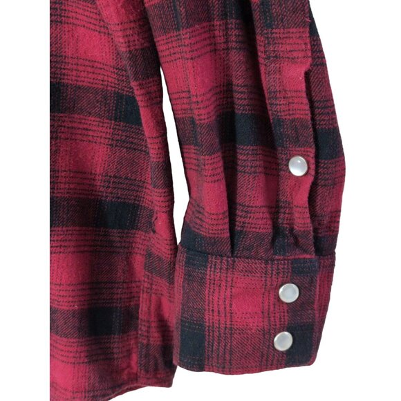 Gibson Flannel Shirt Mens L Tall Red Black Plaid Pearl Snap Country Western - Picture 3 of 7